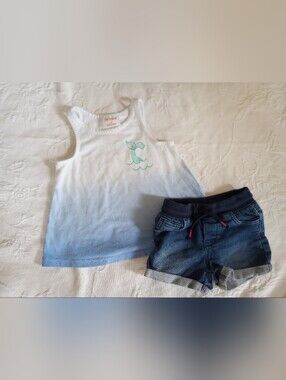 Cat And Jack Girls Ombre Blue Tank Top w/ Mermaid Detail & Stretch Jeans Shorts